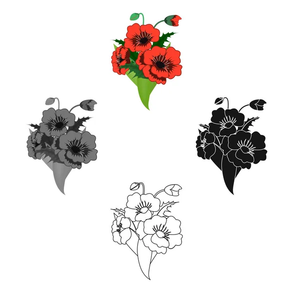 Um buquê de flores frescas ícone único em desenhos animados, preto, preto, monocromático, estilo esboço para o design. Buquê símbolo vetorial ilustração web . —  Vetores de Stock
