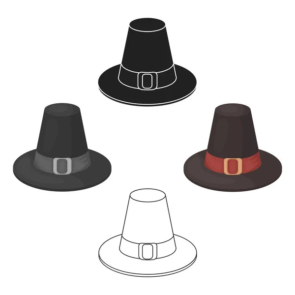 Pilgrim hat ikon i tecknad, svart stil isolerad på vit bakgrund. Kanadensiska Thanksgiving Day symbol Lager vektor illustration. — Stock vektor