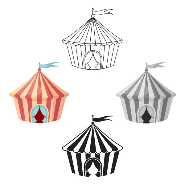 Icône de tente de cirque en dessin animé, style noir isolé sur fond blanc. Illustration vectorielle du symbole de cirque . — Image vectorielle