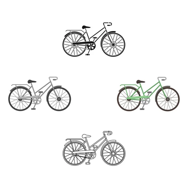Grüne weibliche Fahrradrahmen mit einer Sense. Verschiedenes Fahrrad Einzelsymbol in Cartoon, schwarzer Stil Vektor Symbol Stock Illustration. — Stockvektor