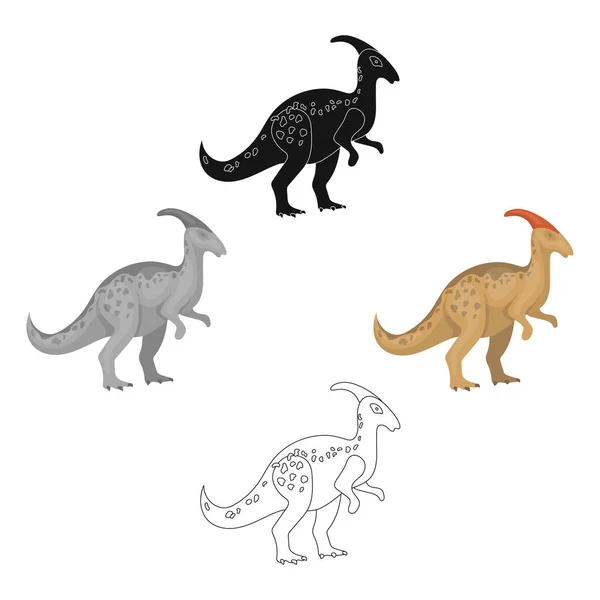 Dinosaurio Parasaurolophus icono en caricatura, estilo negro aislado sobre fondo blanco. Dinosaurios y símbolos prehistóricos stock vector ilustración . — Vector de stock