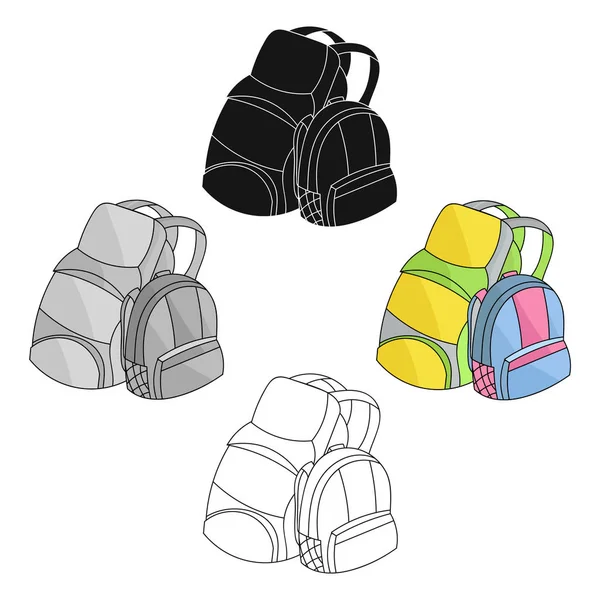 Par de mochilas de viaje icono de dibujos animados, estilo negro aislado sobre fondo blanco. Familia vacaciones símbolo stock vector ilustración . — Archivo Imágenes Vectoriales