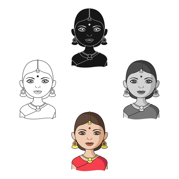 Hindu woman.Human raça único ícone em desenhos animados, estilo preto símbolo vetorial estoque ilustração web . — Vetor de Stock