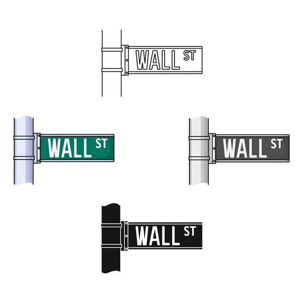 Karikatür Wall Street işaret simgesi, siyah tarzı beyaz arka plan üzerinde izole. Para ve finans sembolü stok vektör illüstrasyon. — Stok Vektör