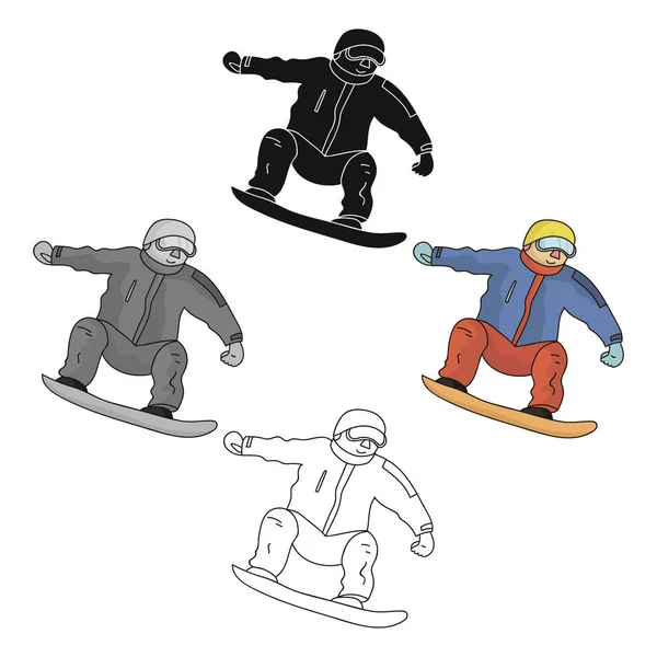 L'atleta con la giacca blu e pantaloni rossi su uno snowboard.Snowboarder alle Olimpiadi. Sport olimpici singola icona in cartone animato, stile nero vettore simbolo stock illustrazione . — Vettoriale Stock