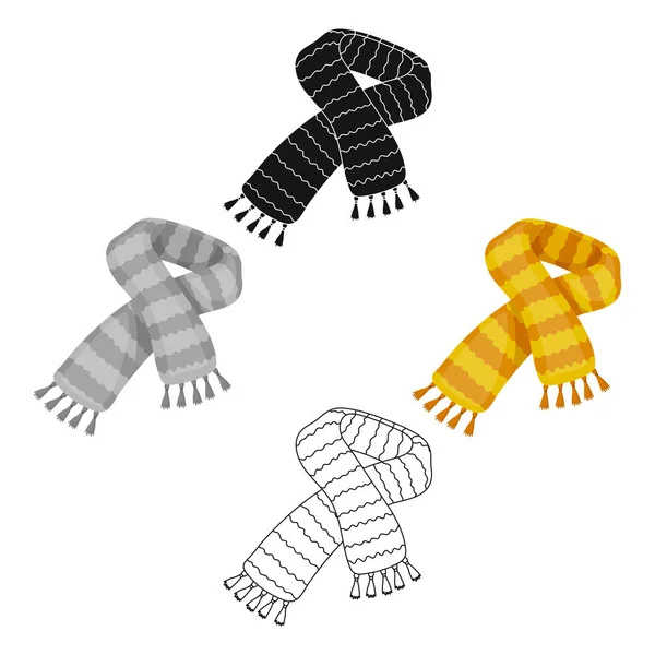 Gele gestreepte wol sjaals en sjaals enkele pictogram in cartoon, zwarte stijl vector symbool voorraad illustratie. — Stockvector