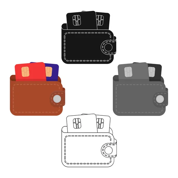 Skórzany portfel z kartami kredytowymi. E-commerce pojedynczy ikona ilustracja kreskówka, symbol wektor www. — Wektor stockowy