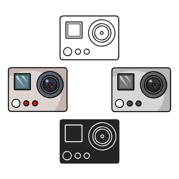Ikona akce kamery v kresleném, černém stylu izolovaně na bílém pozadí. Burzovní vektor symbol lyžařského letoviska ilustrace. — Stockový vektor