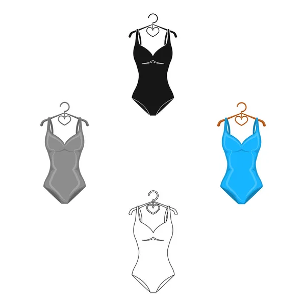 Jednojednotvárně modrý plavky pro dívky. Koupací šaty v bazénu. Koupací jediná ikona v kresleném, černém stylu vektorový symbol. — Stockový vektor