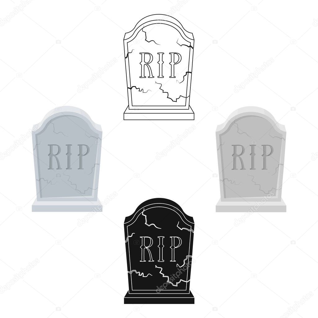 Headstone icon in cartoon,black design isolated on white background. Funeral ceremony symbol stock vector illustration.
