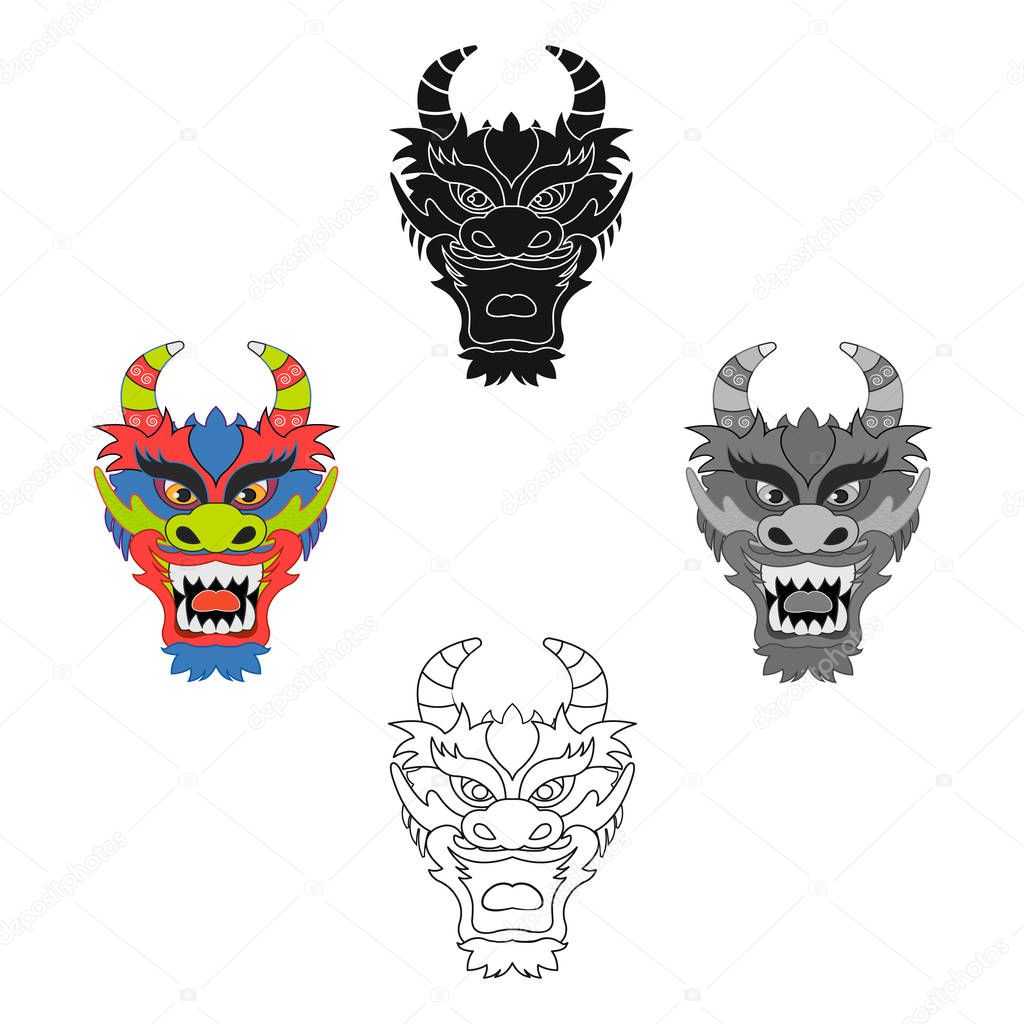 Dragon icon in cartoon,black style isolated on white background. Japan symbol vector illustration.