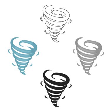 Karikatür, siyah tarzı beyaz arka plan üzerinde izole Tornado simgesi. Hava sembolü stok vektör illüstrasyon.