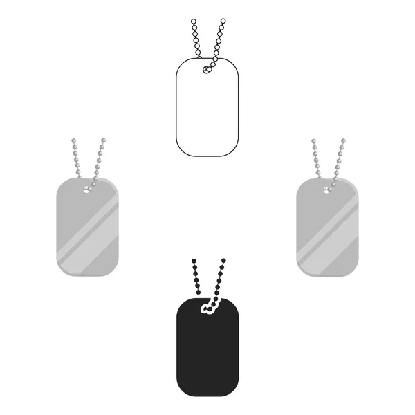 Etiquetas de metal penduradas em um ícone de cadeia desenhos animados, preto. Ícone de arma única da grande munição, conjunto de armas . — Vetor de Stock
