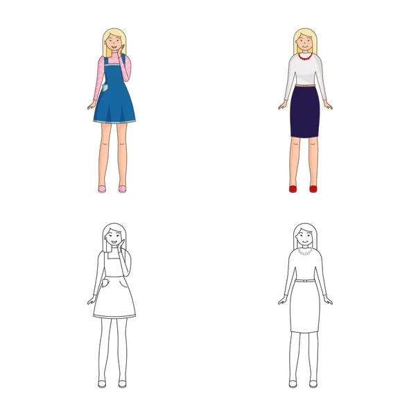 Vector illustration of posture and mood icon. Collection of posture and female vector icon for stock. — Stock Vector
