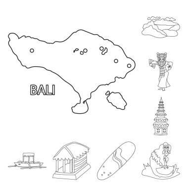 Bali ve Karayip simgesiizole nesne. Stok için bali ve coğrafya vektör simgesi kümesi.