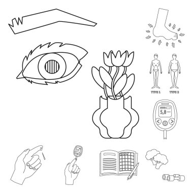 Mellitus ve diyabet işareti vektör tasarımı. Mellitus ve diyet hisse senedi simgesi web için kümesi.