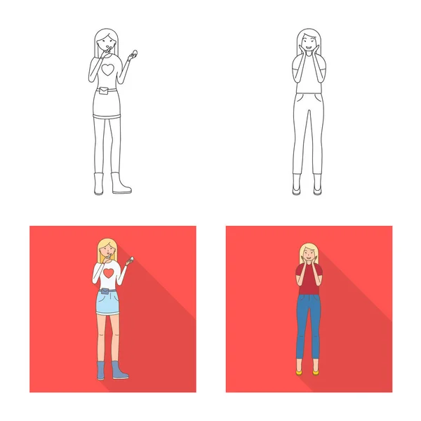 Ilustración vectorial de postura y símbolo del estado de ánimo. Conjunto de postura y vector hembra icono para stock . — Vector de stock
