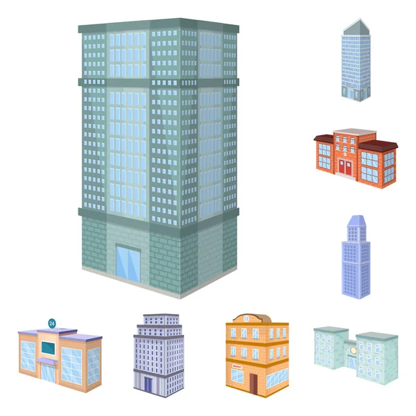 Oggetto isolato della città e costruire segno. Raccolta di illustrazione vettoriale città e appartamento . — Vettoriale Stock