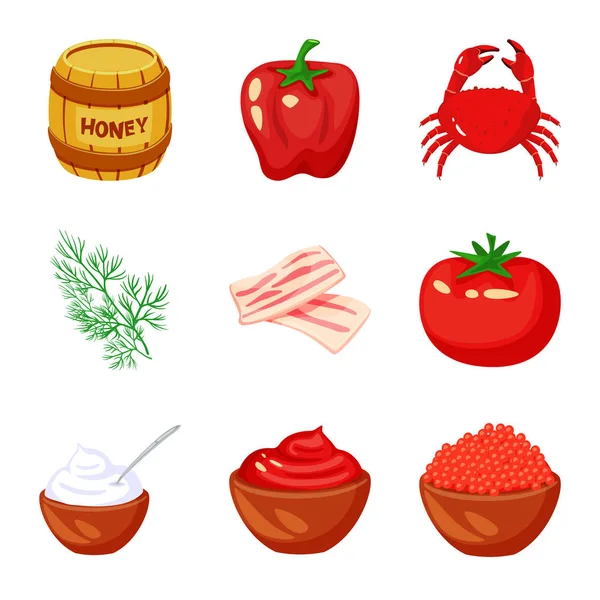Vektor illustration av mat och smaker symbol. Uppsättning av mat och ingrediens vektor ikon för lager. — Stock vektor