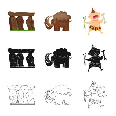 Evrim ve tarih öncesi işareti vektör Illustration. Web için evrim ve geliştirme hisse senedi simgesi kümesi.