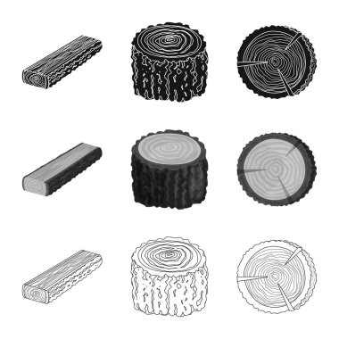 Ağaç ve ham işareti vektör çizimi. Web için ağaç ve inşaat hisse senedi simgesi kümesi.