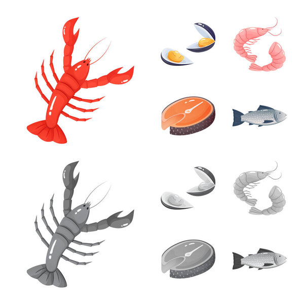 Векторный дизайн свежей и ресторанной вывески. Набор свежих и морских векторных значков для склада
.