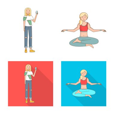 Duruş ve ruh hali işareti vektör tasarımı. Duruş ve hisse senedi için kadın vektör simge kümesi.