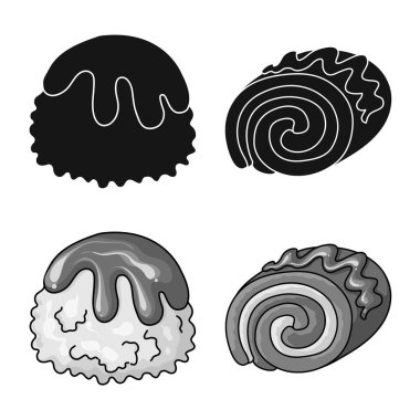 Şekerleme ve mutfak işareti vektör Illustration. Şekerlemeler ve web için ürün hisse senedi simgesi.