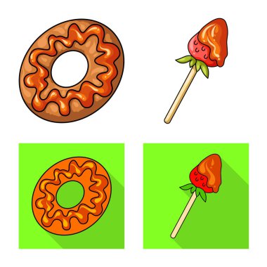 Şekerleme ve mutfak simgesi yalıtılmış nesne. Şekerlemeler ve hisse senedi için ürün vektör simge kümesi.