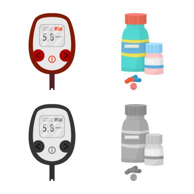 Diyet ve tedavi logosu yalıtılmış nesne. Hisse senedi için diyet ve tıp vektör simge topluluğu.