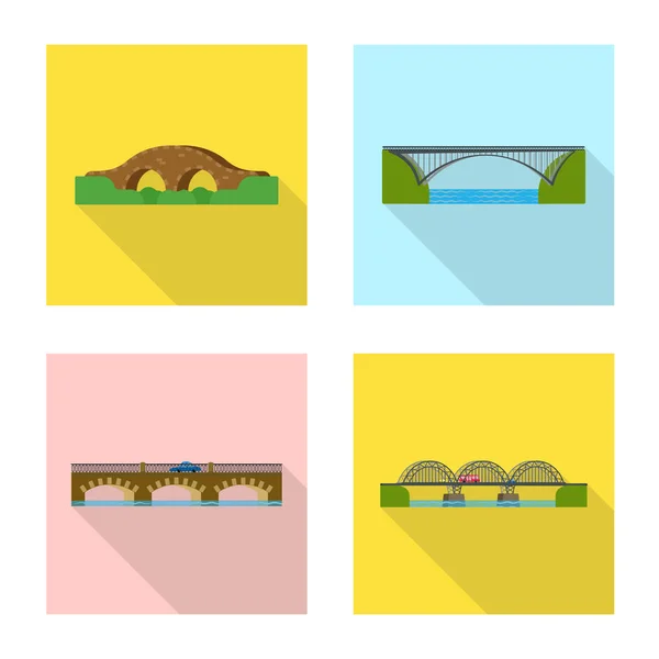 Bridgework とブリッジシンボルのベクトルイラスト。ウェブのための bridgework とランドマークストックシンボルのコレクション. — ストックベクタ