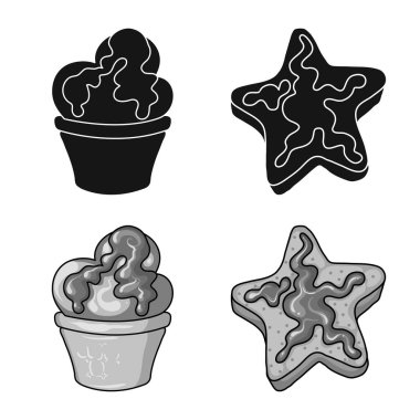 Şekerleme ve mutfak simgesi yalıtılmış nesne. Şekerlemeler ve hisse senedi için ürün vektör simge kümesi.