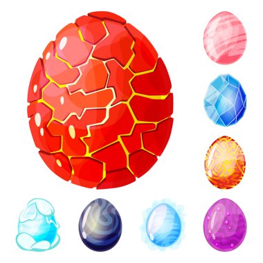 Dinozor ve sihirli sembolü vektör tasarımı. Stok için dinozor ve fantezi vektör simgesi seti.