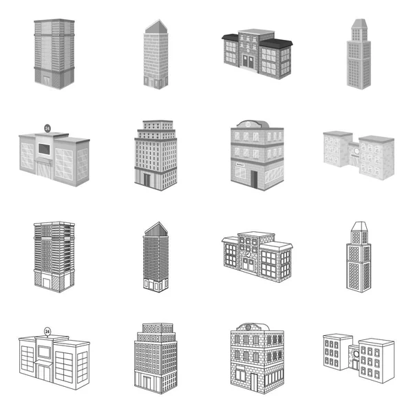 Vektor-Design der Konstruktion und Gebäude-Symbol. Sammlung von Vektor-Abbildungen von Bau- und Immobilienbeständen. — Stockvektor