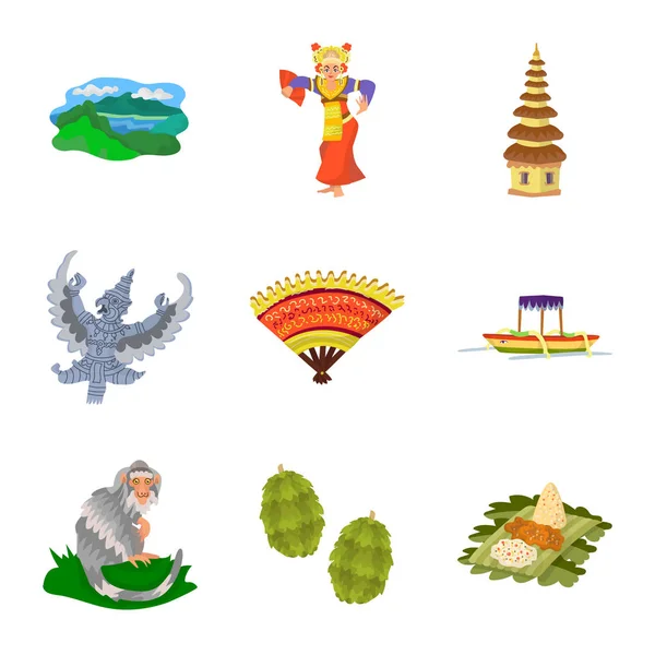 Diseño vectorial de signo de bali e indonesia. Conjunto de ilustración de vectores de caldo de bali y caribe . — Vector de stock