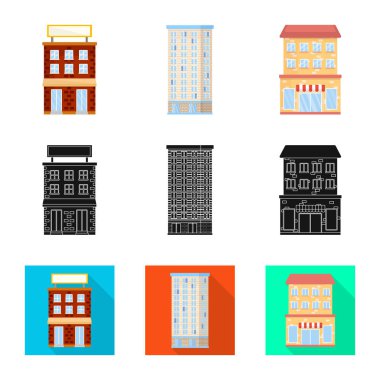 Belediye vektör çizim ve merkezi sembolü. Belediye topluluğu ve hisse senedi için emlak vektör simgesi.