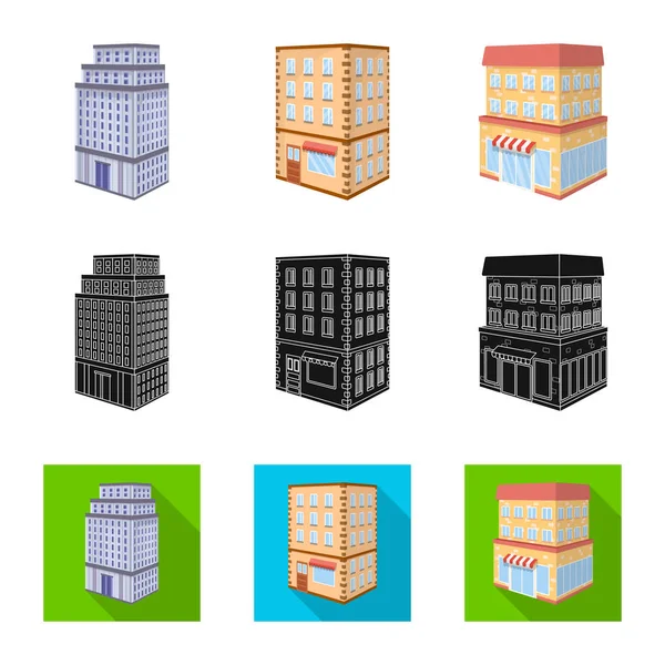 Illustrazione vettoriale della costruzione e simbolo dell'edificio. Serie di costruzione e stock immobiliare illustrazione vettoriale . — Vettoriale Stock