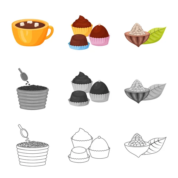 Векторный дизайн продуктов питания и вкусный логотип. Коллекция пищевых и коричневых векторных значков для склада . — стоковый вектор