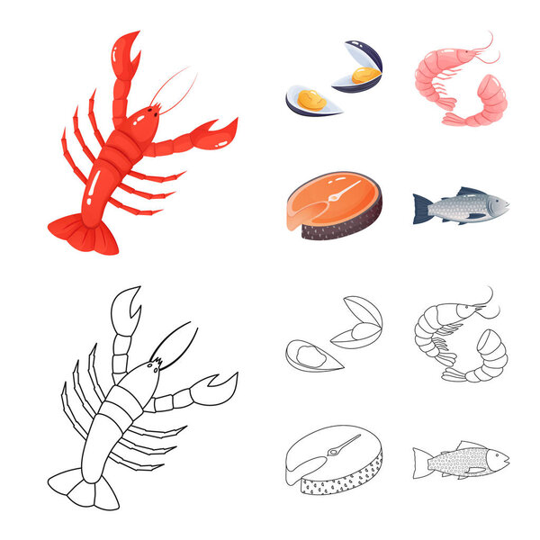 Векторный дизайн свежей и ресторанной вывески. Коллекция свежих и морских символов запасов для интернета
.