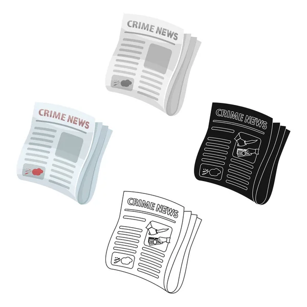 Jornal crime news.Crime artigo na imprensa ícone único em desenho animado, estilo preto símbolo vetorial estoque ilustração web . —  Vetores de Stock