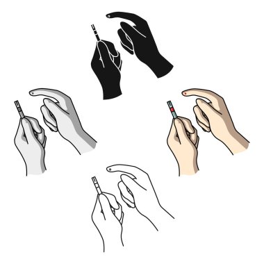 Bir kağıt şerit üzerinde kan şekeri hızlı ölçümü için test edin. Karikatür diyabet tek simge, siyah stil vektör sembolü stok illüstrasyon.