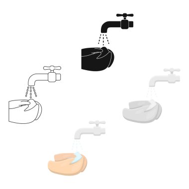 Yıkama elleri simge karikatür, siyah. Büyük hasta, hastalık karikatür, siyah tek hasta simgesi.