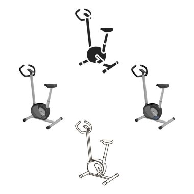 Egzersiz bisiklet simgesi karikatür, siyah. Büyük fitness tek spor simgesi, sağlıklı, egzersiz karikatür, siyah.