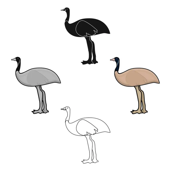 Ikona EMU w kreskówce, czarny styl na białym tle. Australia symbol ilustracja wektor. — Wektor stockowy
