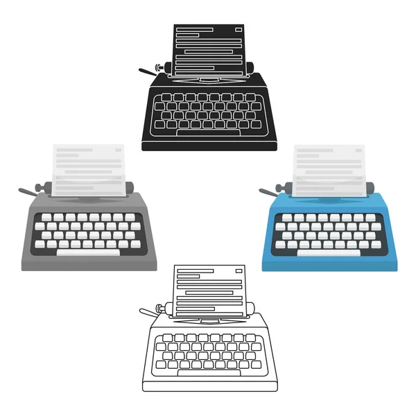 Ícone de máquina de escrever em desenhos animados, estilo preto isolado no fundo branco. Filmes e símbolo de cinema ilustração vetorial estoque . —  Vetores de Stock