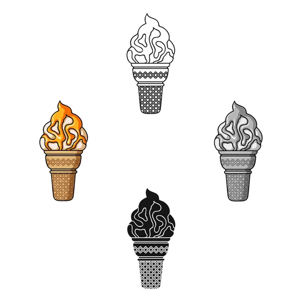 Gelato in cialda icona tazza in cartone animato, in stile nero isolato su sfondo bianco. Illustrazione vettoriale del simbolo del gelato . — Vettoriale Stock