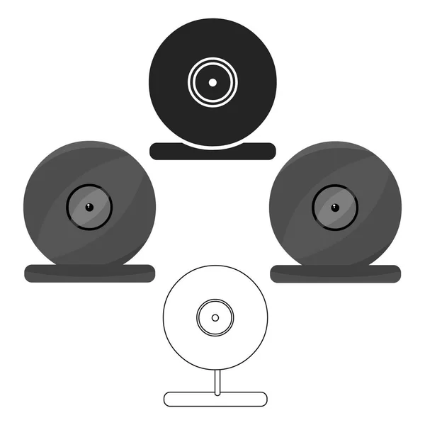 Веб-камера иконка в мультфильме, черный стиль изолирован на белом фоне. Векторная иллюстрация символов персонального компьютера . — стоковый вектор