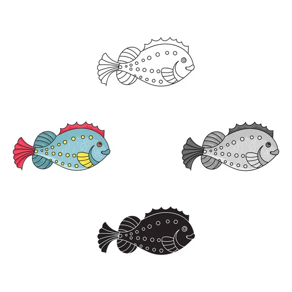 Sea fish icon in cartoon,black style isolated on white background. Sea animals symbol stock vector illustration. — Stock Vector