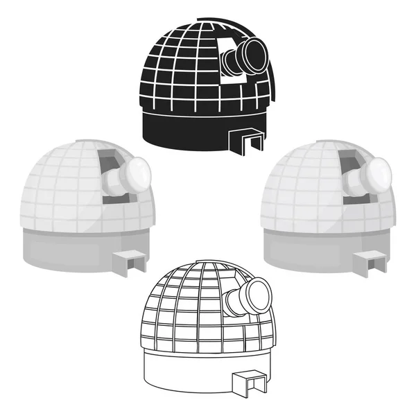 Sternwarte-Ikone im Cartoon, schwarzer Stil isoliert auf weißem Hintergrund. Raum symbol aktienvektor illustration. — Stockvektor