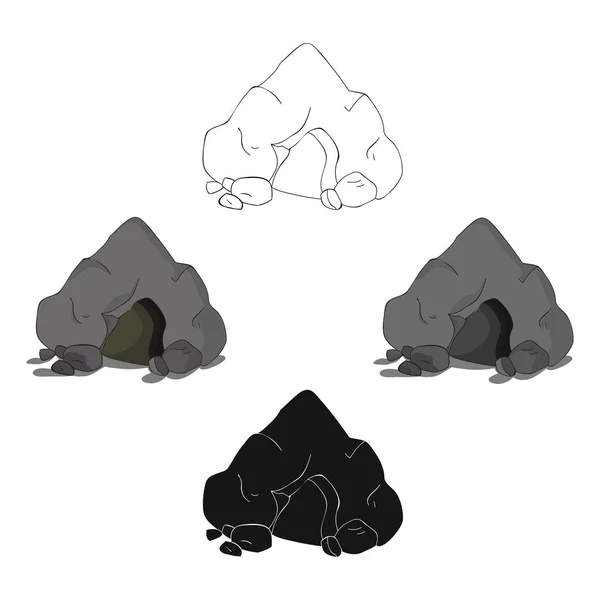 Ícone de caverna em desenho animado, estilo preto isolado no fundo branco. Ilustração do vetor do estoque do símbolo da idade da pedra . —  Vetores de Stock